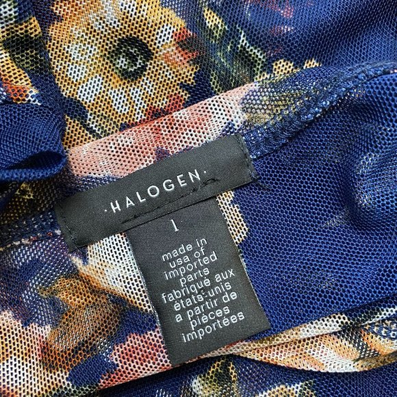Halogen  Floral Print Short Sleeve Mesh Blouse Tops - Picture 5 of 7